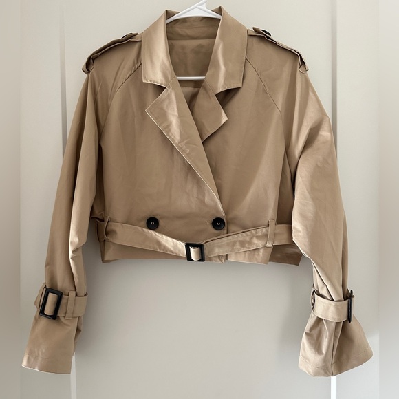 Cropped Trench Jacket Beige Medium - Picture 1 of 8